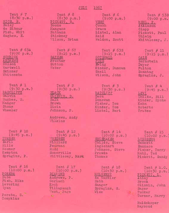 Tent list July, 1967