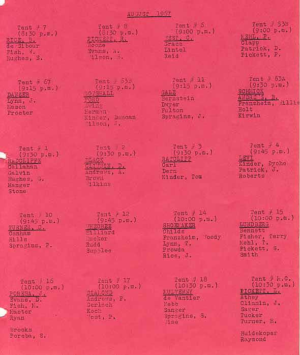 Tent list August, 1967